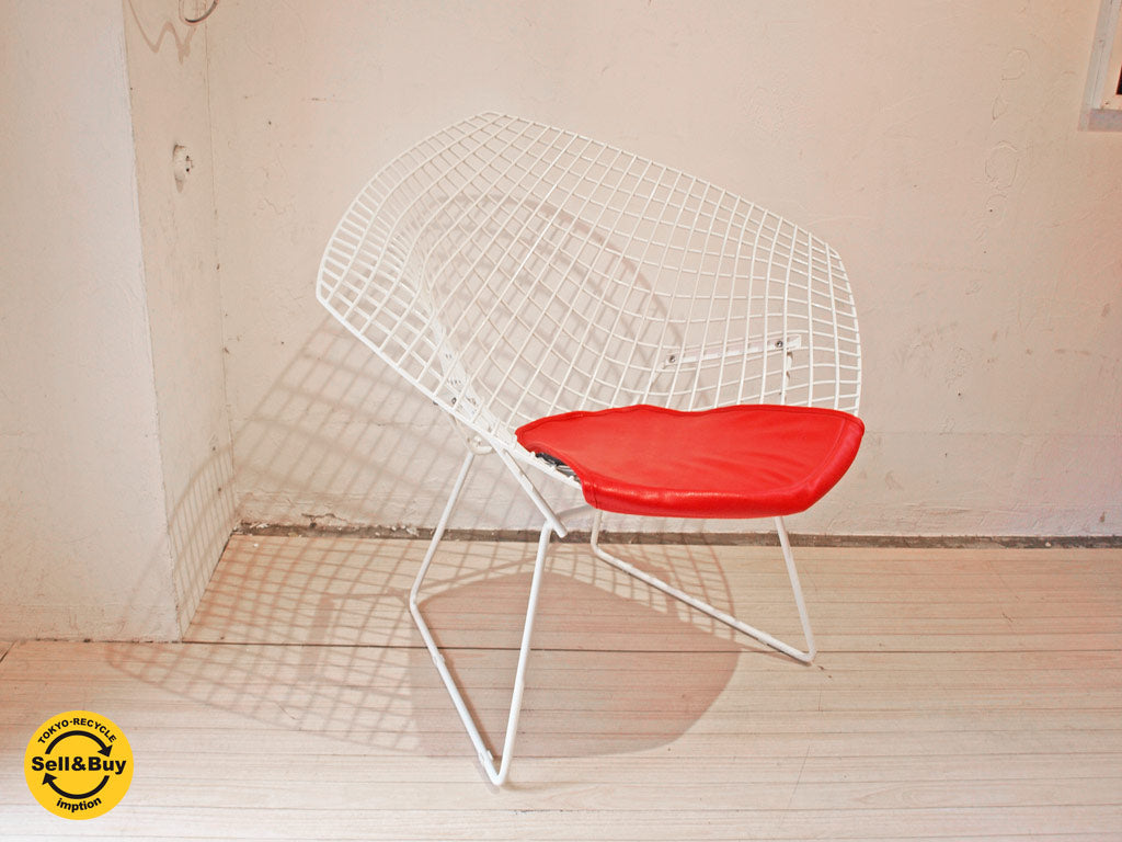 ノール Knoll ダイアモンドチェア Diamond Chair レッドクッション 付き ハリーベルトイヤ デザイン ～まるで芸術品！！彫刻家の創る名作チェア  ！！～ 【 買取と販売とレンタルのお店 】