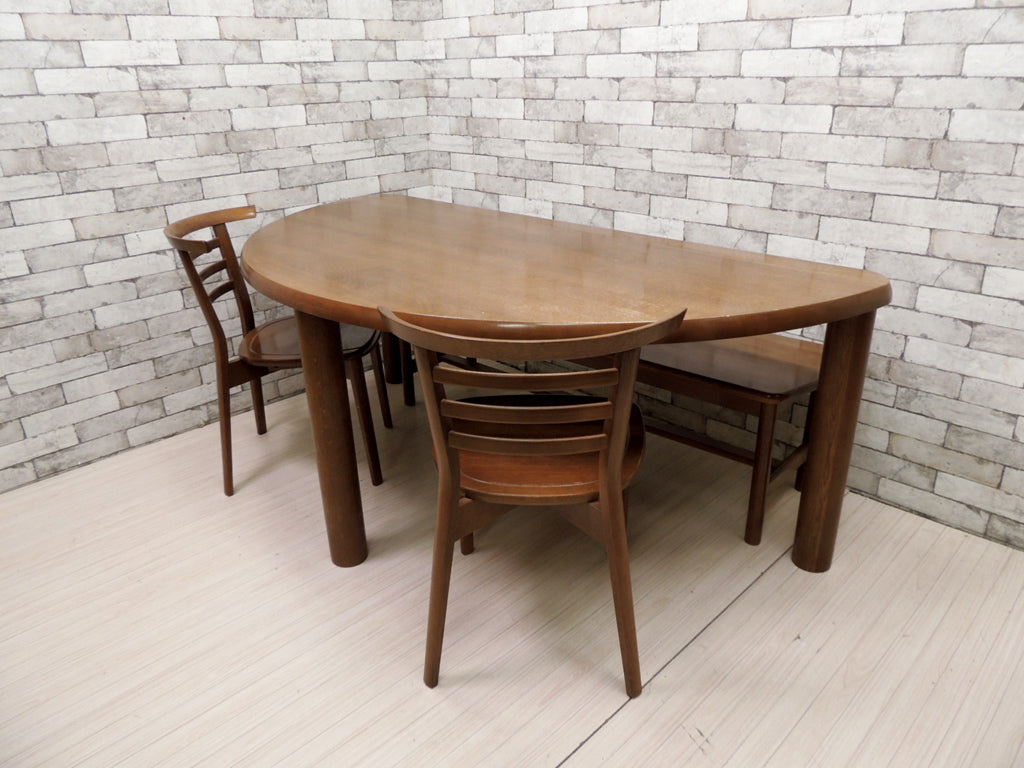 日進木工 NISSIN 半円テーブル ダイニングテーブル ベンチ チェア2脚セット オーク材 ブラウン 飛騨 国産家具  中古品 買い取りしました。