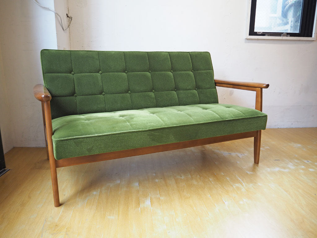 カリモク60 karimoku60 Kチェア 2シーター ソファ モケットグリーン 60's ジャパニーズミッドセンチュリー 中古品 買い取りしました。