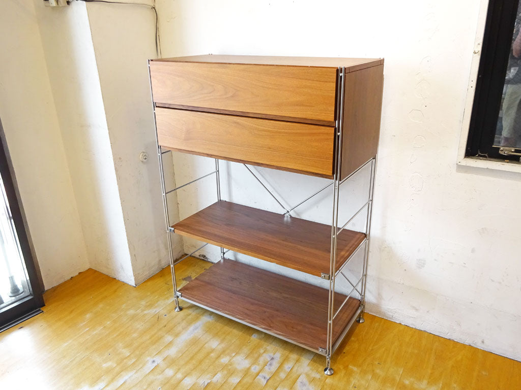 無印良品 MUJI ステンレス ユニットシェルフ SUS ウォールナット 棚板2枚 木製引き出し付+帆立補強パーツ 計5.1万 中古品 買い取りしました。