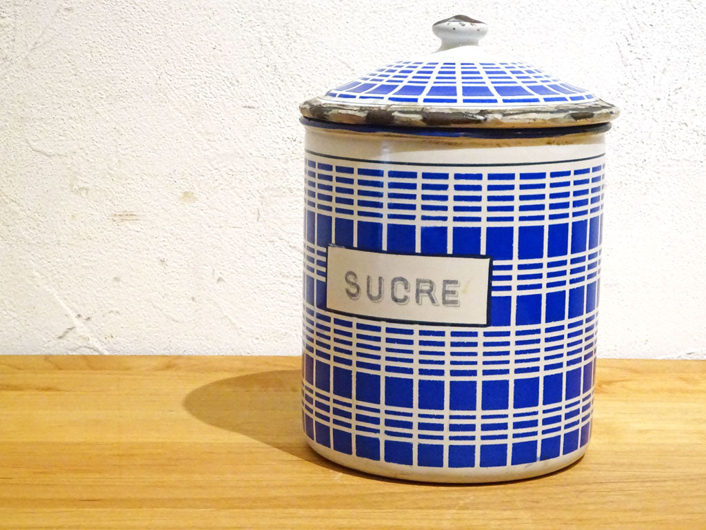 フランスビンテージ スクレ SUCRE ホーロー キャニスター 琺瑯 プロカント 調味料入 古道具 中古品 買い取りしました。