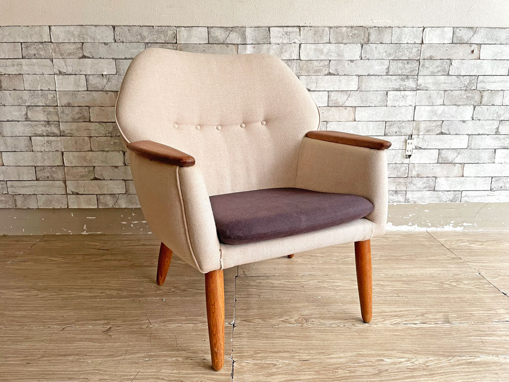 北欧ビンテージ Scandinavian vintage イージーチェア ラウンジチェア 1人掛け ソファ チーク材 グレー系ファブリック 北欧家具 中古品 買い取りしました。
