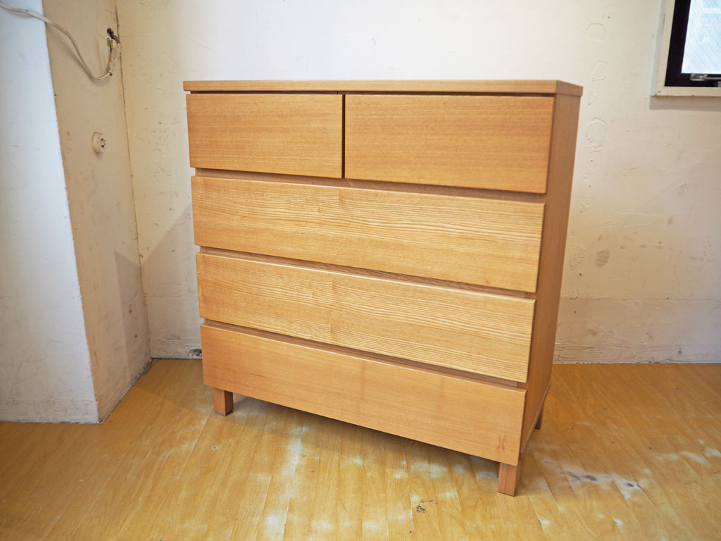 無印良品 MUJI 木製チェスト ４段 タモ材突板 フルオープン シンプルモダンデザイン ナチュラル 廃盤品 中古品 買い取りしました。