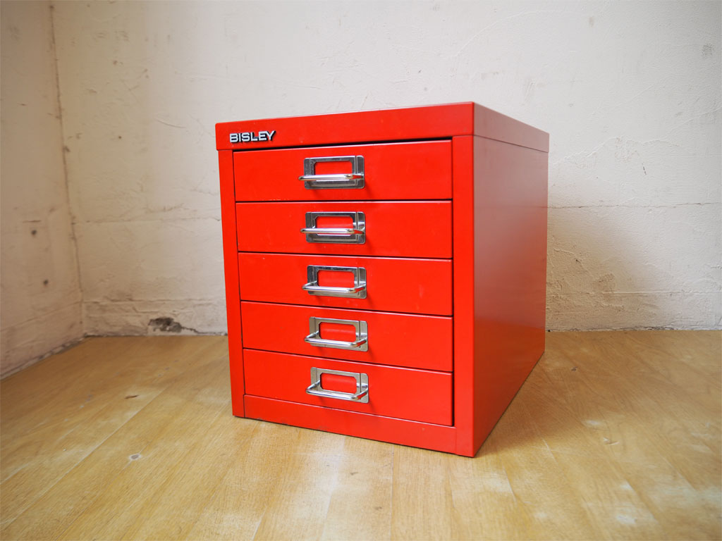 ビスレー BISLEY BASICシリーズ 12/5 A4 ミニキャビネット 5段 レッド マルチ収納 レターラック デスク 卓上 中古品 買い取りしました。
