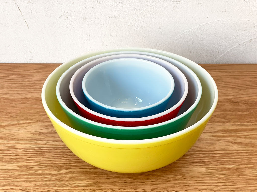コーニング CORNING オールドパイレックス OLD PYREX ミキシングボウル 4サイズセット プライマリーカラー アメリカ ビンテージ 中古品 買い取りしました。