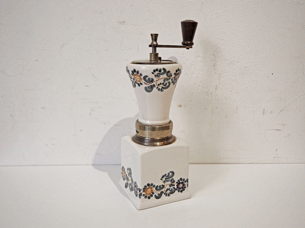 イタリア製 made in italy コーヒーミル 陶器 真鍮 木製ハンドル 手挽き 手動式 花柄 ヴィンテージ 中古品 買い取りしました。