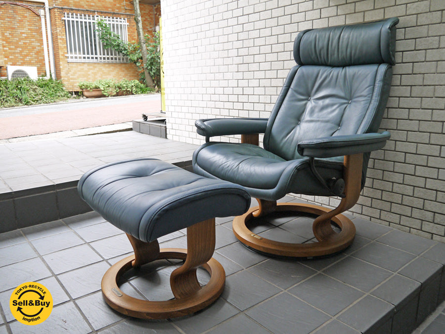 エコーネス EKORNES プリンス コンチェル ストレスレスチェア オットマン付き パーソナル リクライニングチェア Stressless 北欧 ノルウェー　中古品 買い取りしました！ 自由が丘店 出張買取もお任せください。