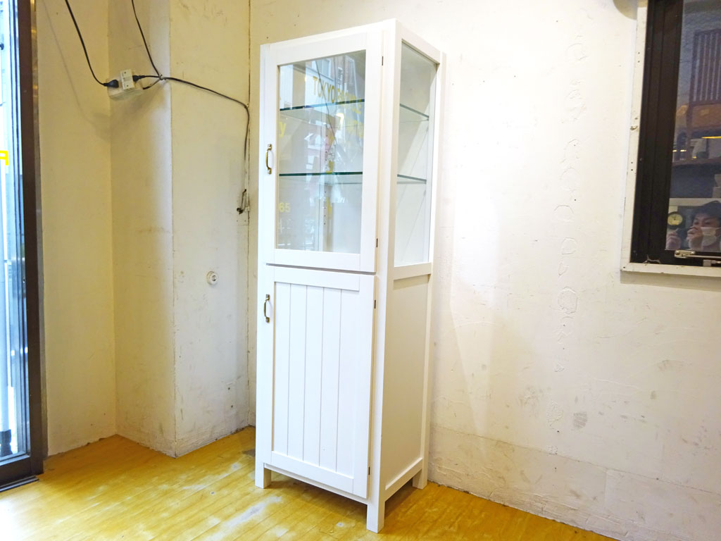 モモナチュラル Momo Natural シエルライン CIELE LINE ツードア 2 DOOR スリムガラスキャビネット 食器棚 飾り棚 パイン材 ホワイト 下北沢店 中古品 買い取りしました。