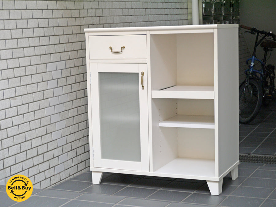 モモナチュラル MOMO Natural ランド LAND タイル天板 スライド棚 キッチンカウンター パイン材 ホワイト 　中古品 買い取りしました。