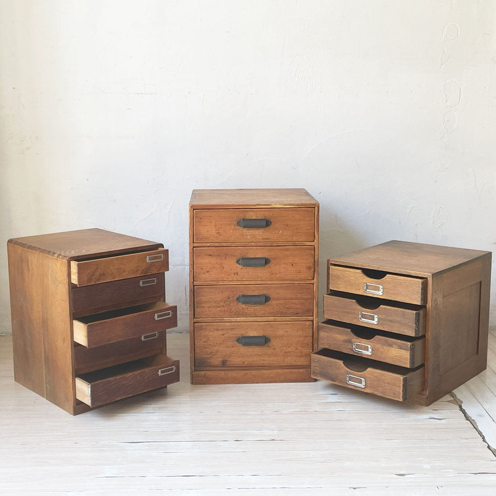 【下北沢店】ジャパンビンテージ Japan vintage 木味 小引き出し ミニチェスト レトロ B5サイズ収納可 古道具 古家具 計３点 買取させていただきました。