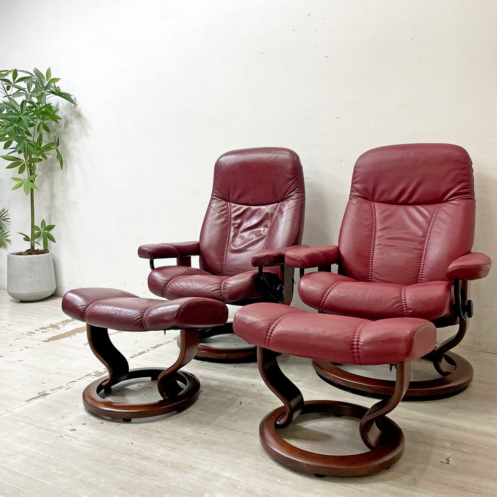 【祖師ヶ谷大蔵店】エコーネス EKORNES コンサル Consul ストレスレスチェア stressless リクライニングチェア オットマン付き Mサイズ 2脚 買取させていただきました。
