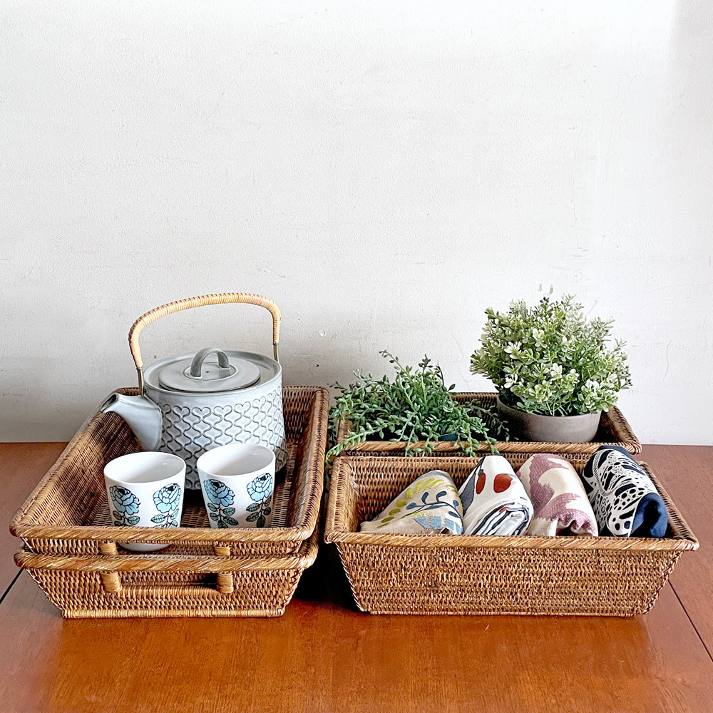 バオルジィ Baolgi ラタンバスケット スクエア ストレージボックス ハンドメイド フランス ～涼し気に彩るラタン～