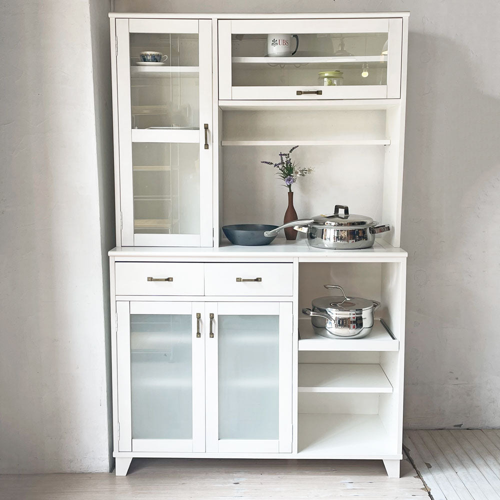 【下北沢店】モモナチュラル Momo natural ランド LAND キッチンボード タイルトップ フラップ扉 レンジボード 食器棚 ホワイト W113cm 買取させていただきました。