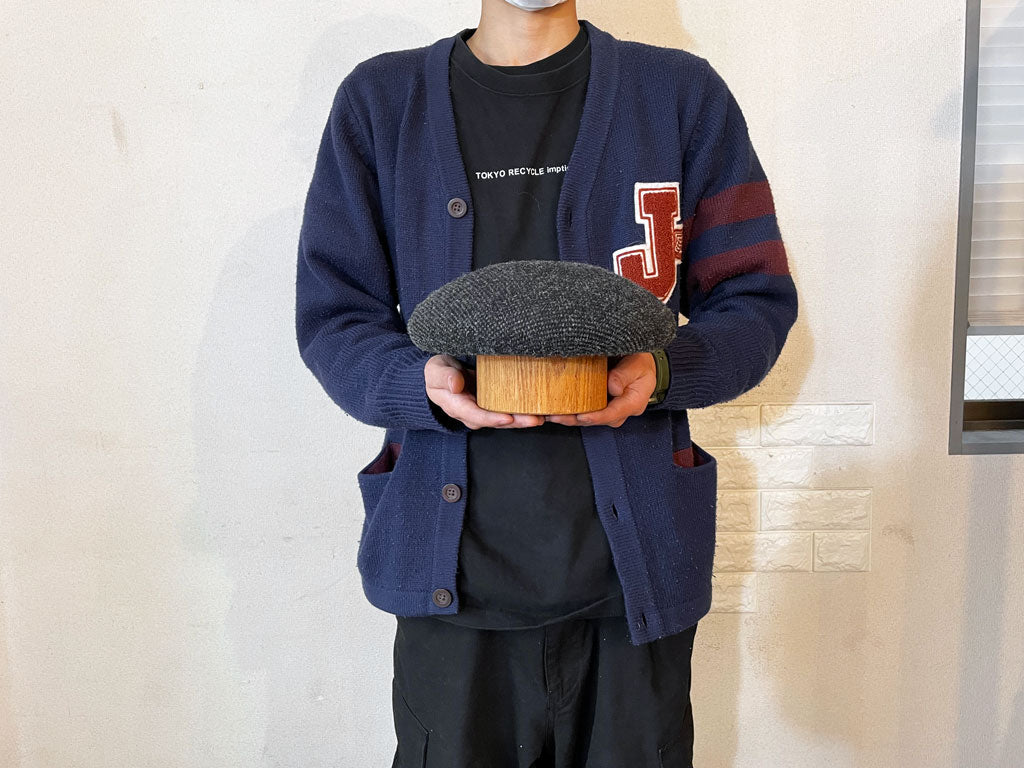 BC工房 きのこスツール チーク無垢材 ファブリック張替済 グレー系 Φ21cm 和モダン  中古品  買い取りしました。