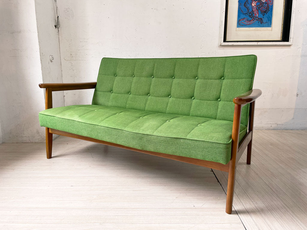 カリモク60 Kチェア 2P ソファ  ラブソファ タープグリーン ジャパンミッドセンチュリー 中古品 買い取りしました。