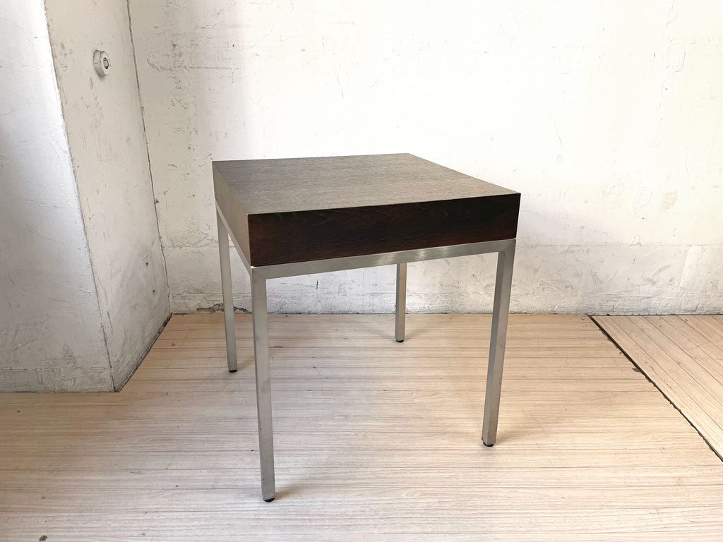 モダンデザイン Modern Design サイドテーブル ナイトテーブル オーク無垢集成材×スチール脚 ダークブラウン 中古品 買い取りしました。