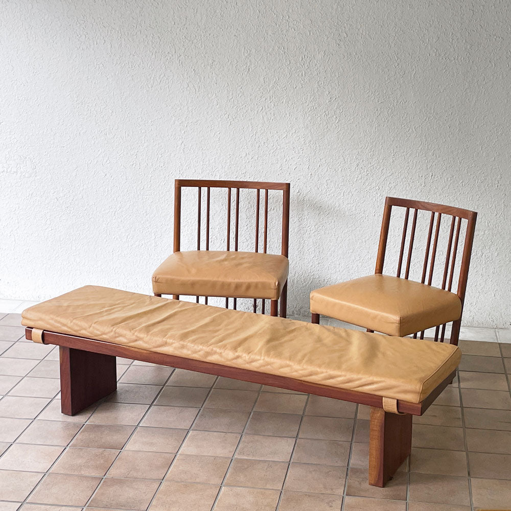  【用賀店】BC工房 チーク無垢材 ダイニングベンチ 本革 クッション付き 幅155cm 国産クラフト家具 ナチュラルモダン 買取させていただきました。