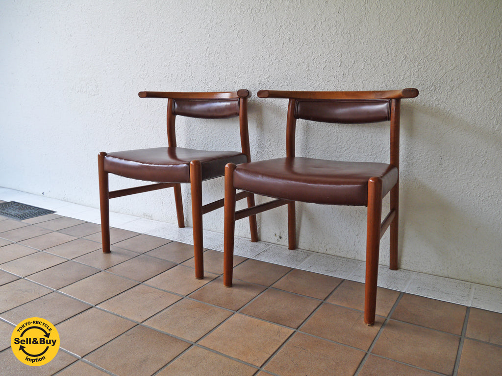 青林製作所 チーク無垢材 ダイニングチェア×2脚セット ハーフアームチェア スカンジナビアスタイル ジャパンビンテージ 買い取りしました！
