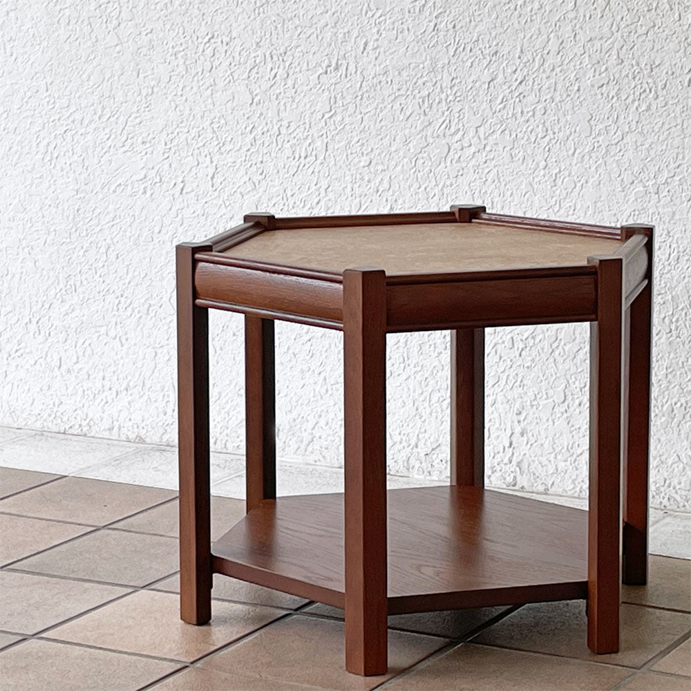 【用賀店】アクメファニチャー ACME Furniture ブルックス BROOKS ヘキサゴンテーブル HEXAGON TABLE リノリウムトップ サイドテーブル H40cm ベージュ オーク材 ビンテージスタイル 買取させていただきました。