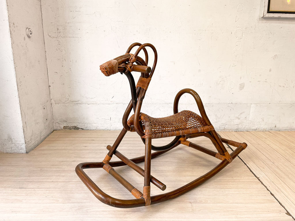ビンテージ Vintage ラタン ロッキングホース 木馬 玩具 おもちゃ 乗り物 オブジェ 現状品 中古品 買い取りしました。