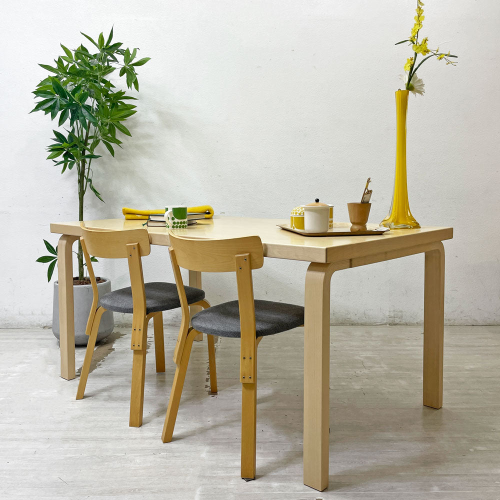 アルテック artek ダイニングテーブル 82A バーチ天板 ナチュラルラッカー W150×D85cm ＆ チェア69 Chair69 ダイニングチェア グレー ファブリック アルヴァ・アアルト Alva Aalto フィンランド 北欧家具 ～ 時代や空間が変わっても愛され続ける名作