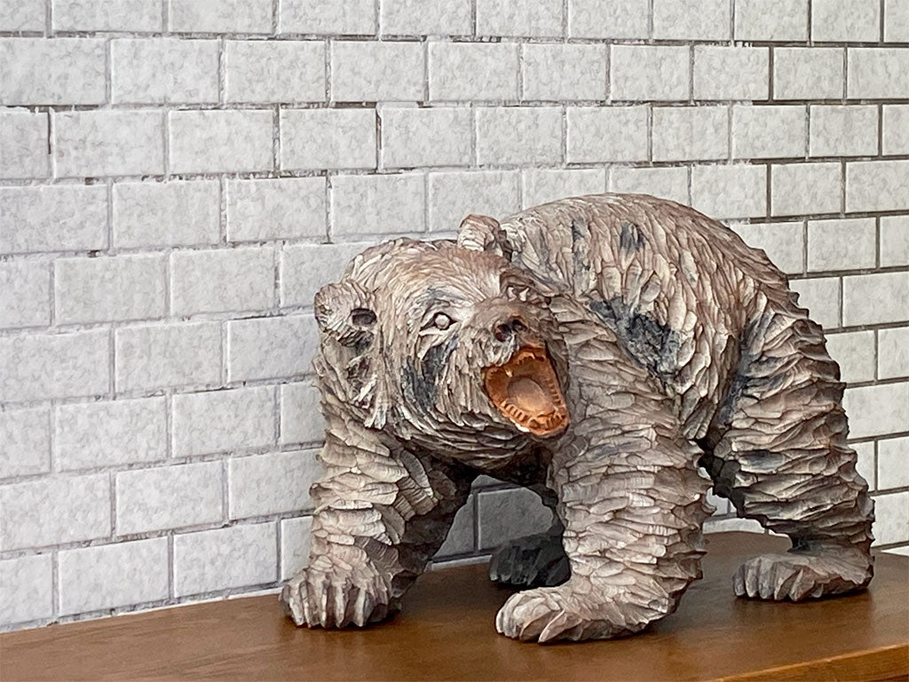 川村エベレ 1980年作品 吠え熊 アイヌ民族彫刻 木彫り 置物 北海道 民藝 中古品 買い取りしました。