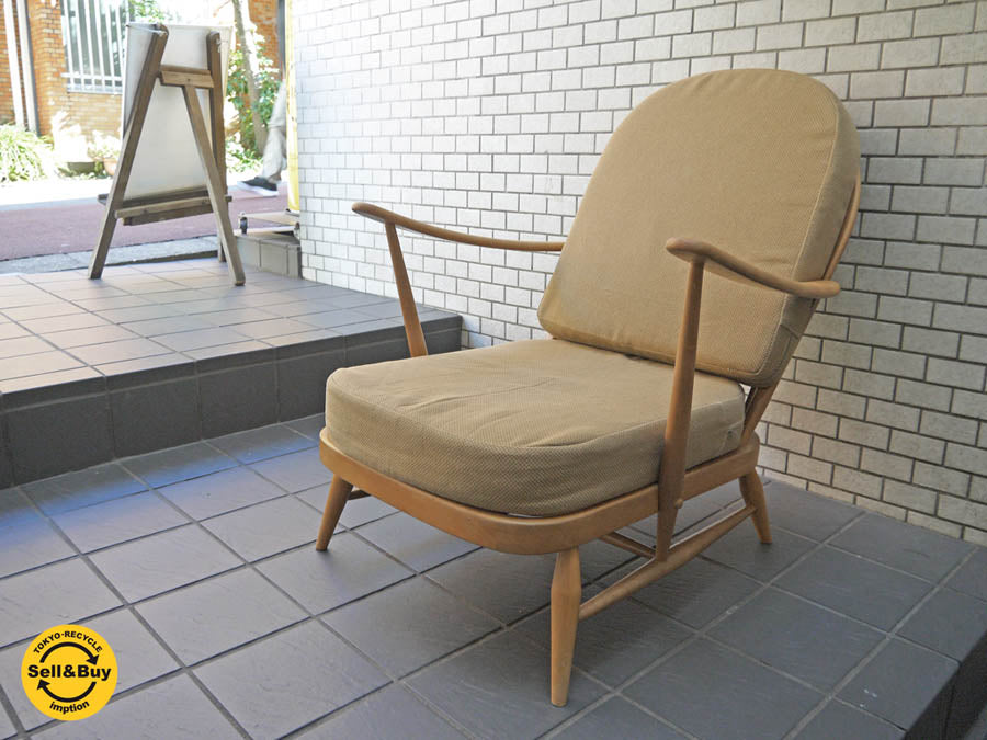 アーコール Ercol ウィンザーソファ ビーチ材 ナチュラル ラウンジチェア UK ビンテージ 英国　中古品 買い取りしました！ 自由が丘店 出張買取もお任せください。