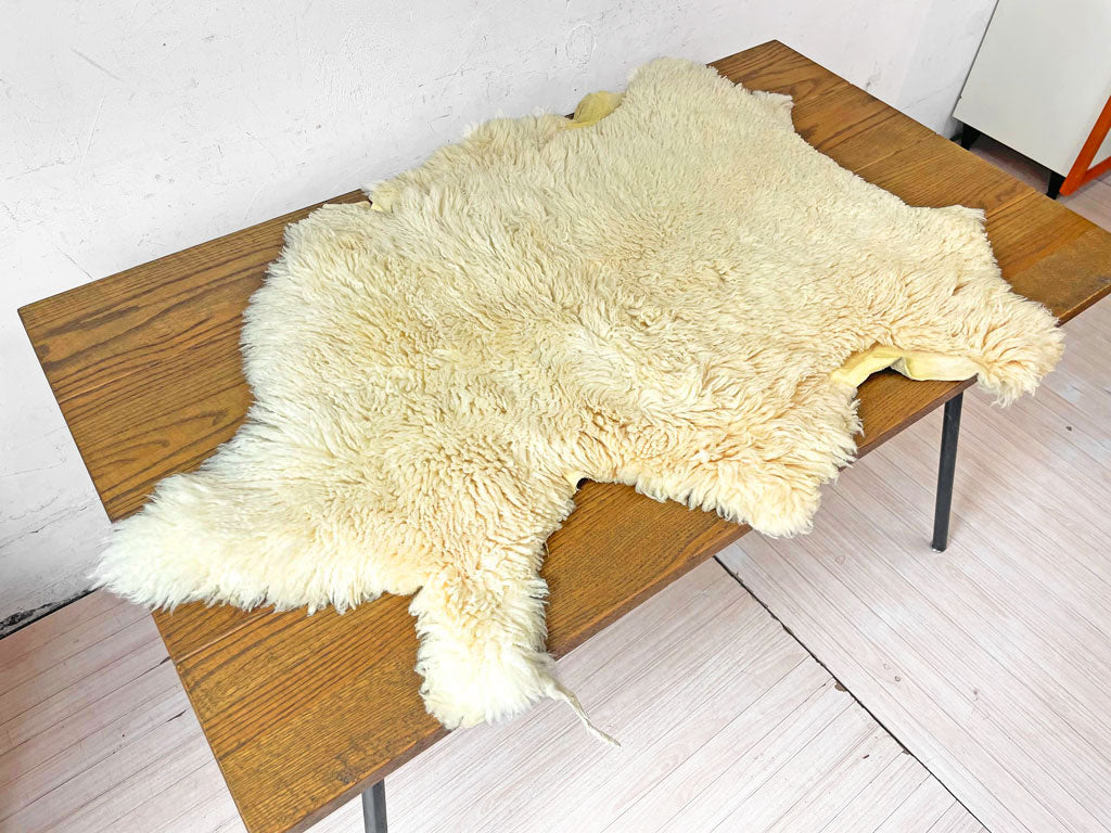 シープスキン SHEEPSKIN ムートンラグ ピースラグ 長毛 羊毛 アイボリー系 天然色 A 中古品 買い取りしました。