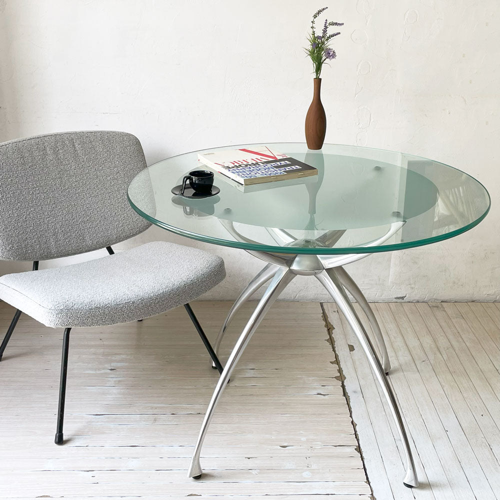 アダル ADAL リンク LINK ガラステーブル ラウンド Φ90cm アルミダイキャストレッグ ワークテーブル 蒲原潤 モダンデザイン～考えられたモダンデザイン～