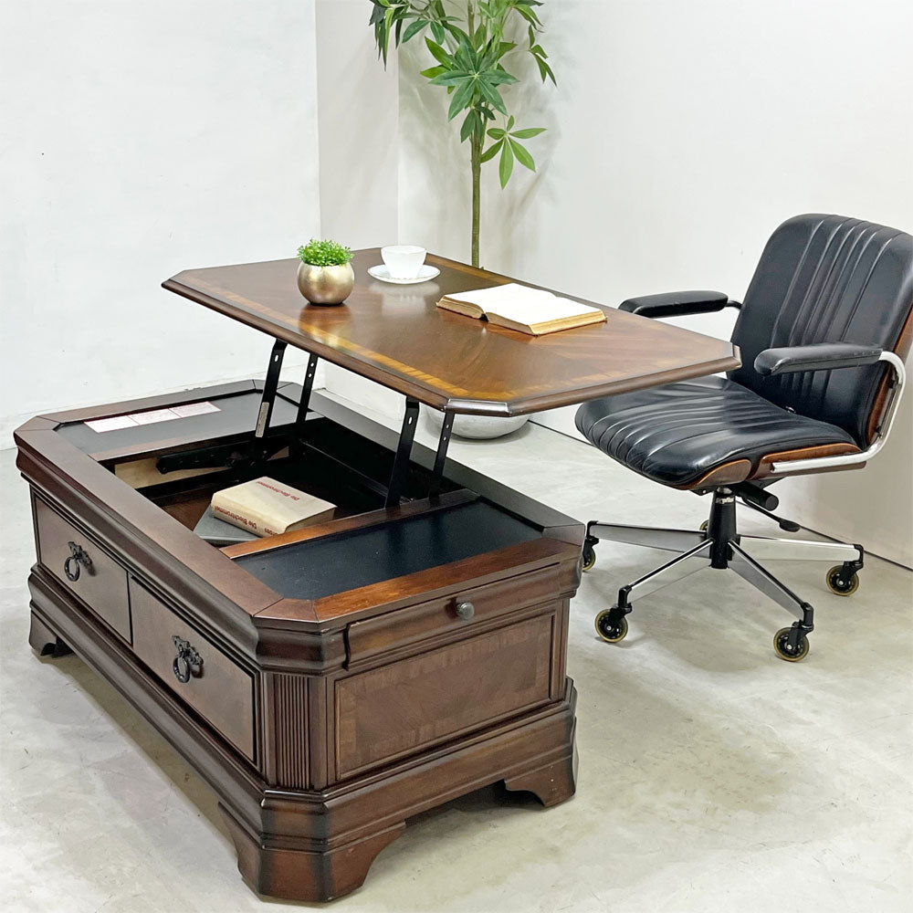 【祖師ヶ谷大蔵店】アシュレイファニチャー Ashley Furniture リフトトップ カクテルテーブル Lift Top Cocktail Table ローテーブル リビング 昇降式天板 4ドロワー キャスター付き アメリカ 買取させていただきました。