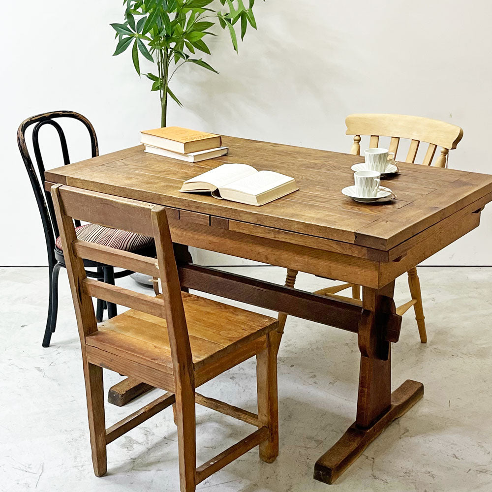 【祖師ヶ谷大蔵店】フランスビンテージ France Vintage オーク無垢材 ドローリーフテーブル エクステンション 伸長式 ダイニングテーブル アンティーク シャビーシック 買取させていただきました。