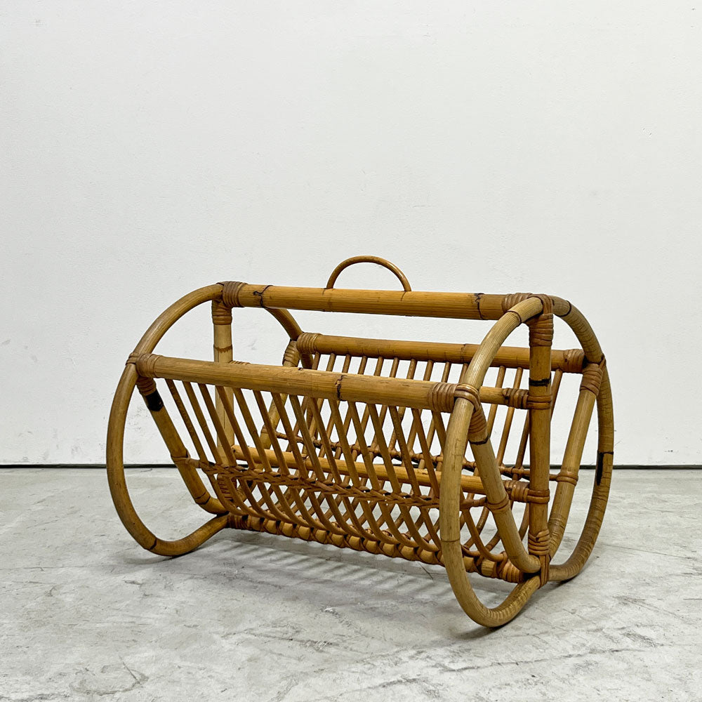 【祖師ヶ谷大蔵店】ビンテージ Vintage バンブー×ラタン プレッツェルモチーフ マガジンラック レコードラック 竹×藤 アジアン家具 買取させていただきました。