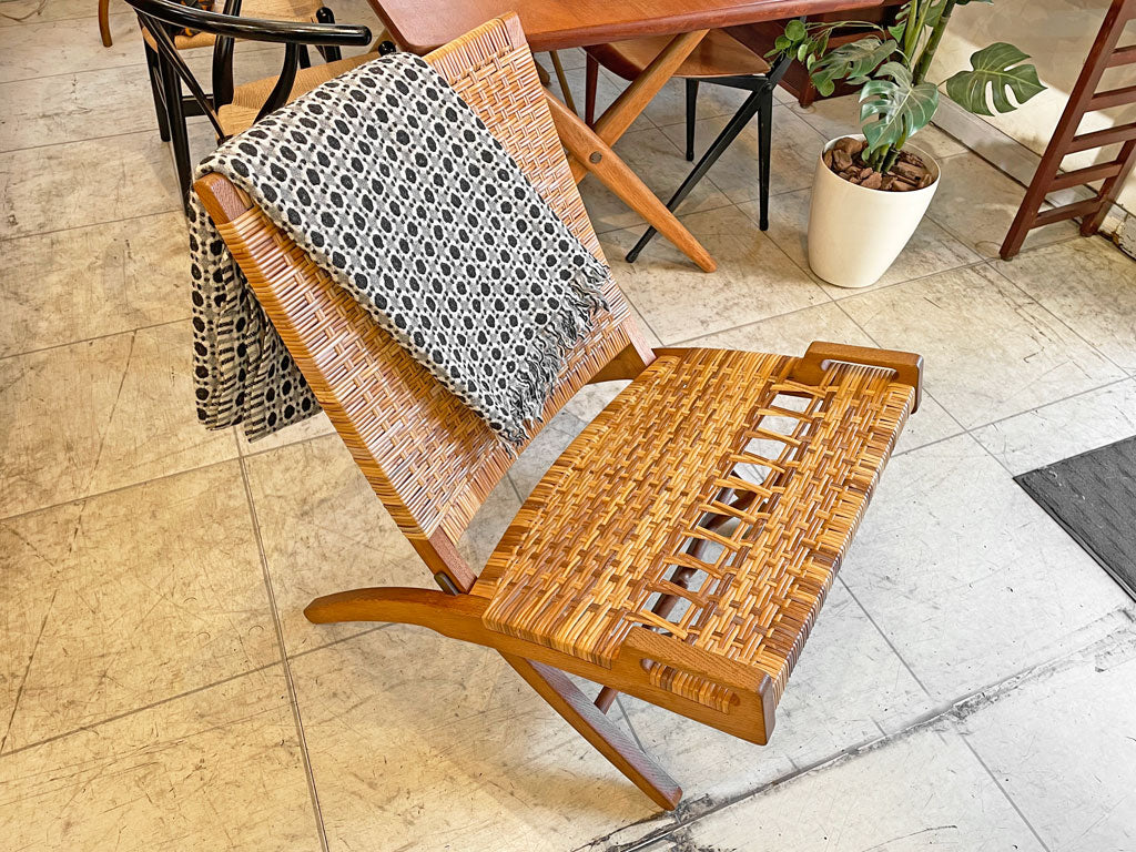 ヨハネスハンセン Johannes Hansen JH-512 フォールディングチェア ハンス・J・ウェグナー 折り畳み椅子 オーク材 ラタン 籐製 デンマーク ビンテージ 北欧家具 希少 ～生き物に包まれ、生き物が、生きている事を感じる～