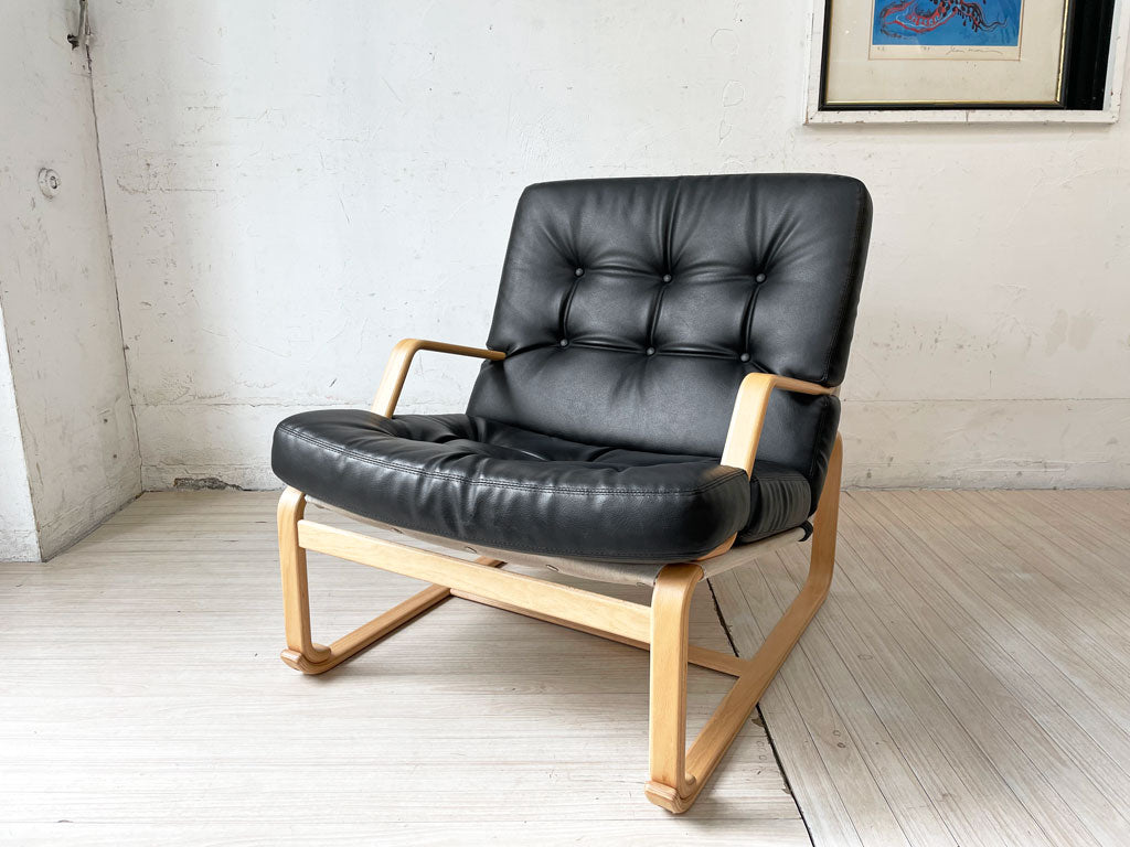 天童木工 TENDO マルガリータ 1Pソファ イージーチェア 肘付き ロータイプ ホワイトビーチ エーデルスムース・ブラック ブルーノ・マットソン  定価￥140,800- 中古品 買い取りしました。