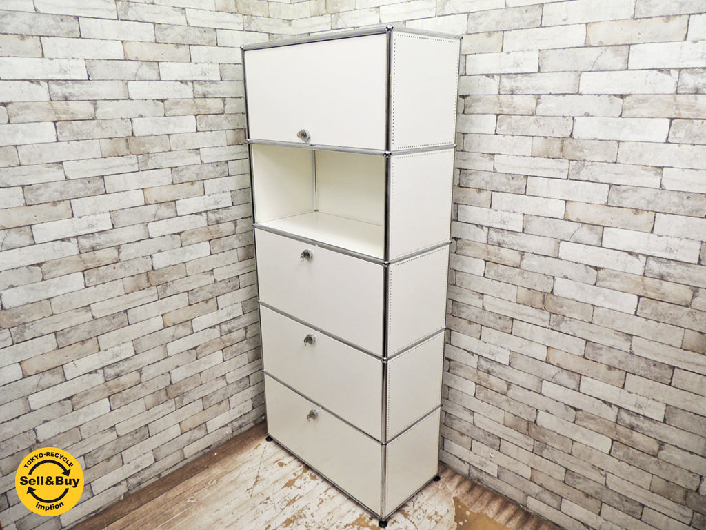 USMモジュラーファニチャー USM Haller USMハラー シェルフ 1列5段 ホワイト フラップ扉 引き出し 鍵付き　 中古品 買い取りしました。