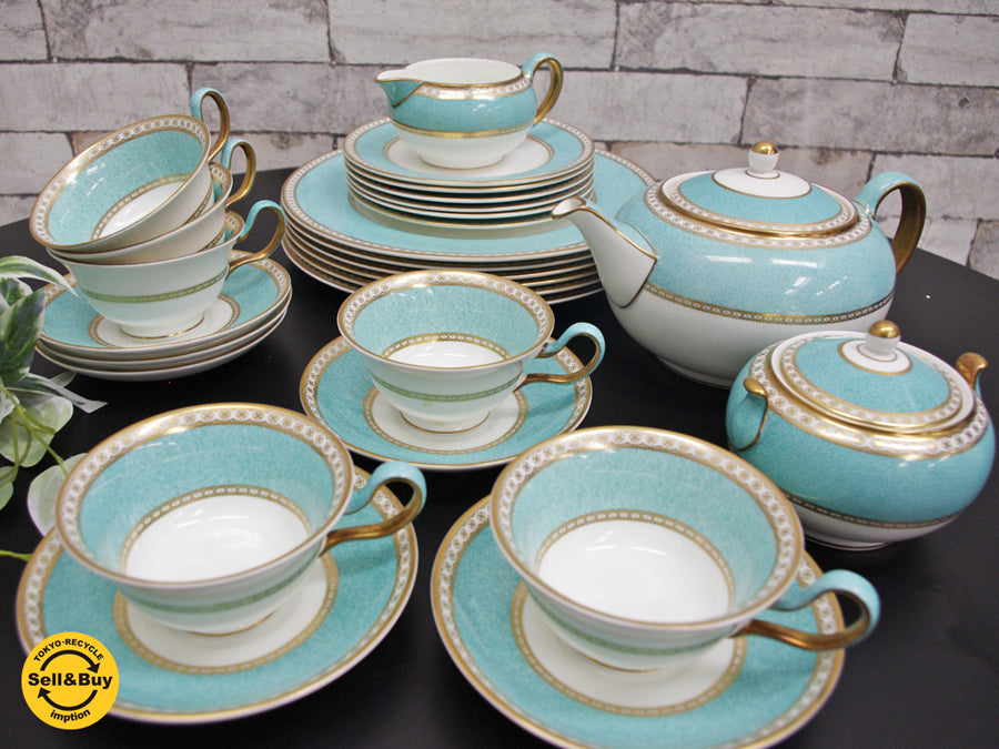ウエッジウッド WEDGWOOD ユーランダーパウダー ティーセット 6客 計21点 旧ロゴ 壺マーク 希少品 ターコイズカラー   中古品 買い取りしました。 出張買取もお任せ下さい。
