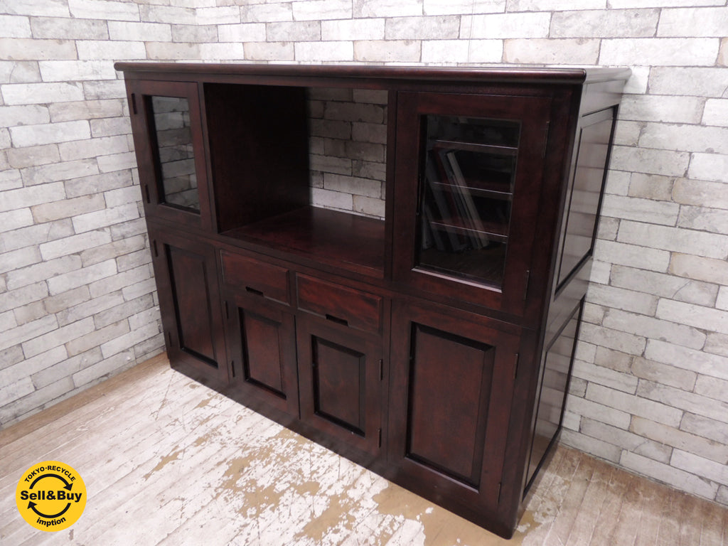 民芸家具 サイドボード 両面仕様 桜材 カウンター 収納棚 ガラス扉 引き出し付 W152cm 和モダンスタイル 中古品 買い取りしました。