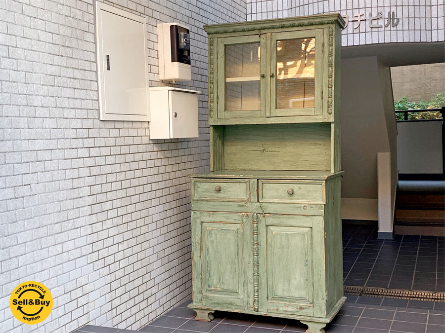 UKビンテージ ペイントカップボード キャビネット グリーン シャビーシック ロイズアンティークス Lloyd's Antiques 取扱い 　中古品 買い取りしました。