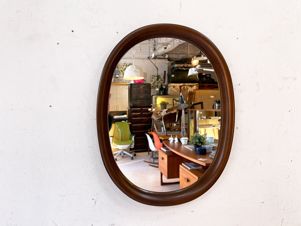 秋田木工 Akimoku 曲木鏡 オーバル ウォールミラー 小判型 Sサイズ 壁掛け鏡 ブナ材 柳宗理 デザイン 古代色 中古品 買い取りしました。