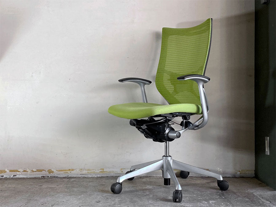 オカムラ okamura バロンチェア Baron Chair デスクチェア アジャストアーム メッシュ×ウレタン ライムグリーン ランバーサポート ジョルジェット・ジウジアーロ グッドデザイン 中古品 買い取りしました。
