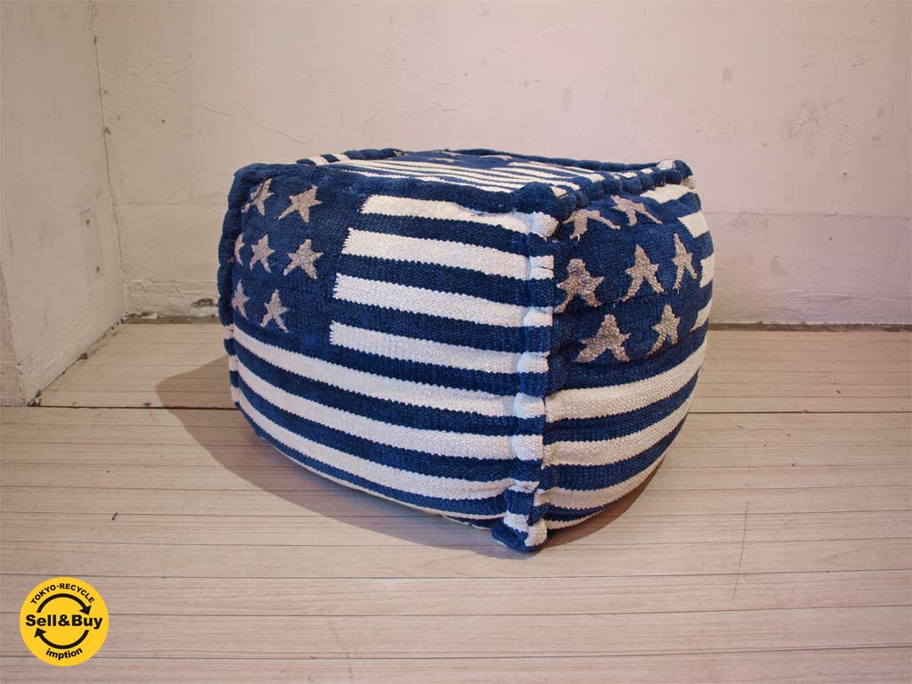 ダブルティー WTW アメリカン 星条旗 オットマン スツール クッション ネイビー×ホワイト　中古品 買い取りしました。下北沢店 出張買取もお任せ下さい。