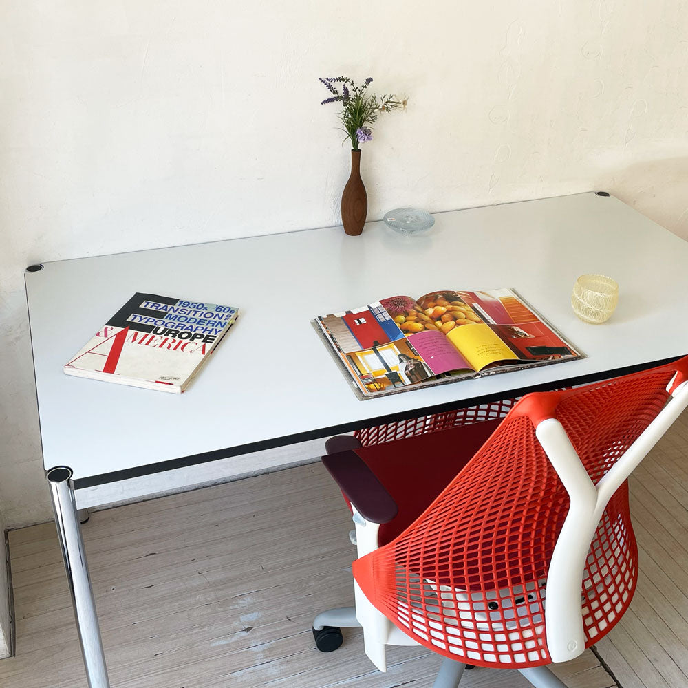 ユーエスエム ハラー USM Haller モジュラーファニチャー ハラーテーブル ワーキングデスク パールグレーラミネート(ホワイト) アジャスター 高さ調整機能付 スイス～合わせ上手～