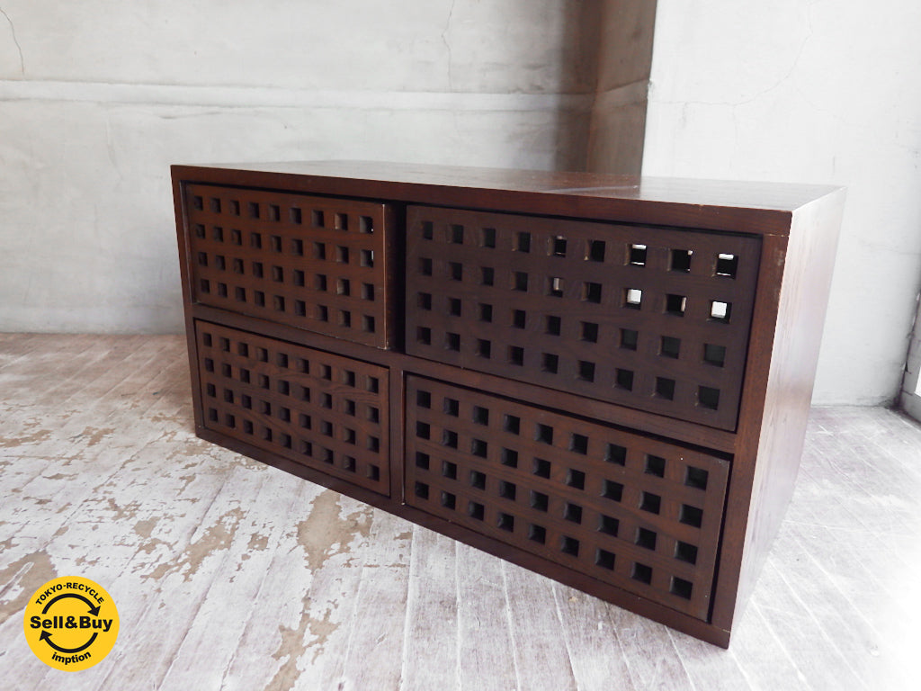 エーフラット a.flat ユニットキューブ 2×2 無垢材 ウッドドロワー×4 ボックス付き チェスト　中古品 買い取りしました。学芸大学店 出張買取もお任せ下さい。