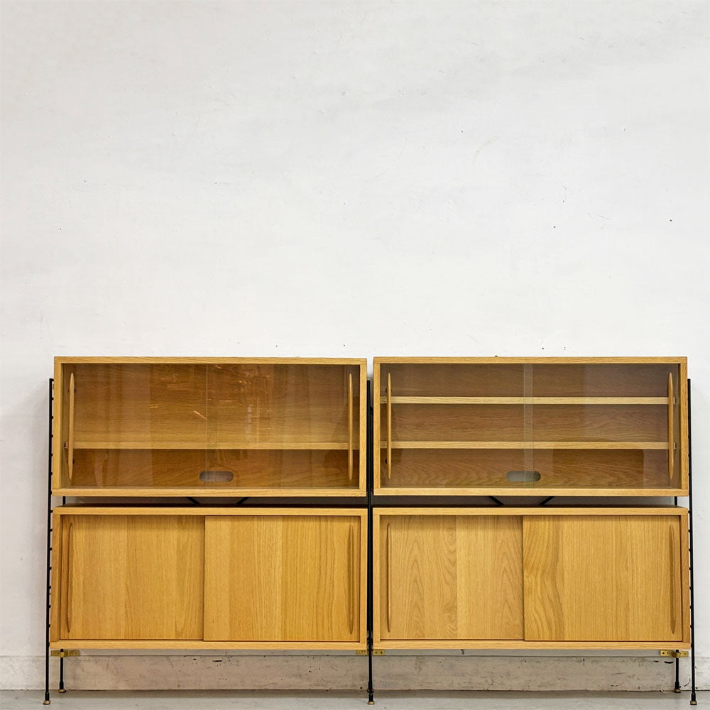 【祖師ヶ谷大蔵店】リセノ Re:CENO ラス R.U.S ユニットシェルフ 薄型 オーク材 ナチュラル ブラックフレームx3＋ガラスキャビネットx2＋ウッドキャビネットx2＋クロスバーx2 買取させていただきました。