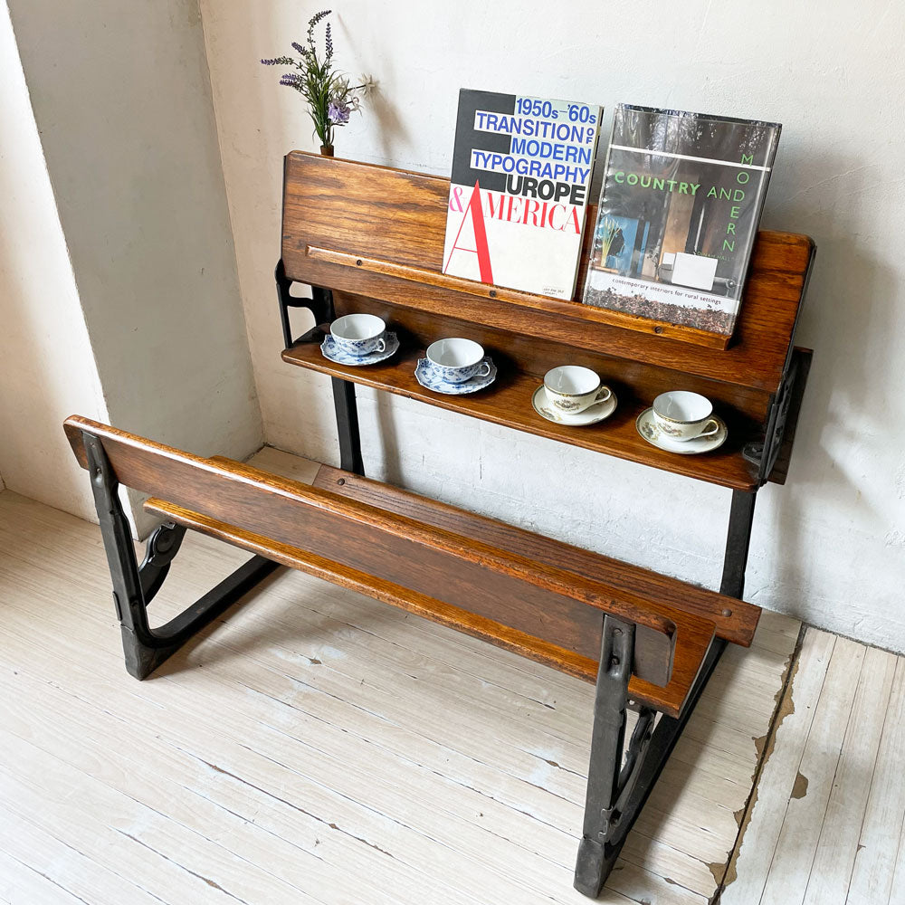 【下北沢店】UKビンテージ UK Vintage スクールデスクチェア 一体型 オーク材×アイアン 学校机 学習机 アンティーク 店舗什器 ロイズアンティークス購入品 買取させていただきました。