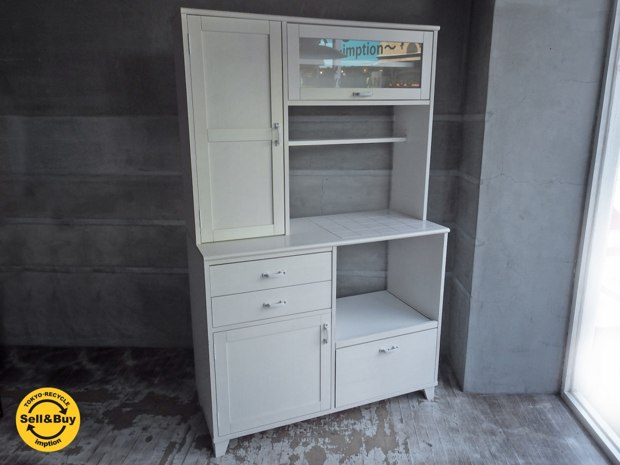 モモナチュラル MOMO natural ランド LAND カップボード レンジボード タイルトップ ホワイト 食器棚  中古品 買い取りしました。