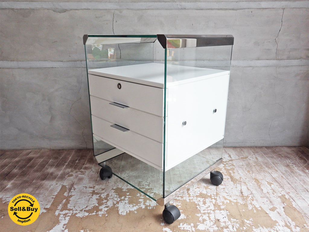 ガロッティ & ラディス gallotti & radice ピエランジェロガロッティ イタリア製 ガラストップ 袖机 デスクキャビネット ポストモダン 鍵付き 　中古品 買い取りしました。