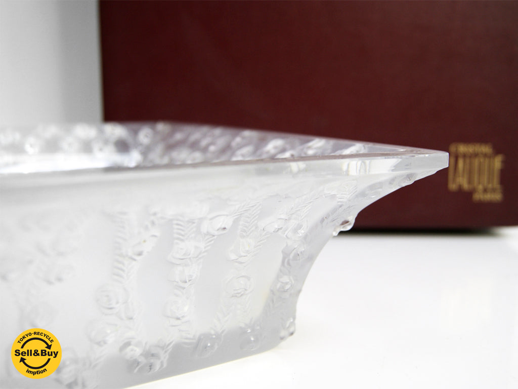 ラリック LALIQUE COUPE ROSES スクエア ボウル square bowl 箱付 参考価格約14万円  中古品 買い取りしました。