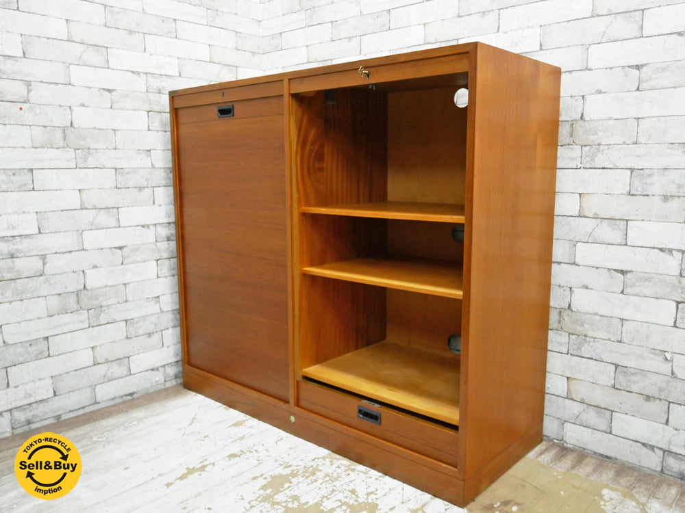 デンマーク ビンテージ Danish vintage ファイリングキャビネット 書類棚 オーク材 蛇腹式扉 鍵付き  中古品 買い取りしました。