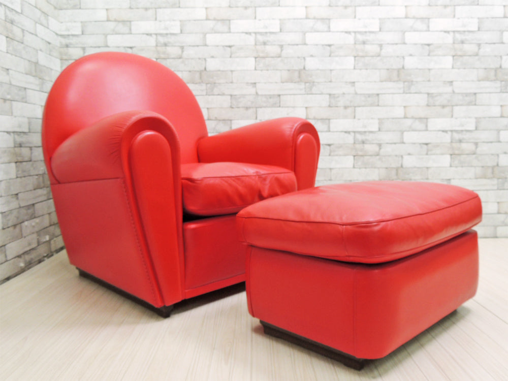 ポルトローナフラウ Poltrona Frau バニティフェア Vanity Fair 1Pソファ ラウンジチェア & オットマン 2点セット レザー レッド 参考価格約134万円 イタリア   中古品 買い取りしました。